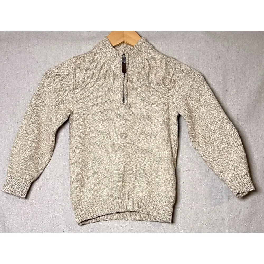CARTERS KIDS  1/4 Zip Knit Pullover Size 5T Beige Boys Preppy Warm Thick Sweater
